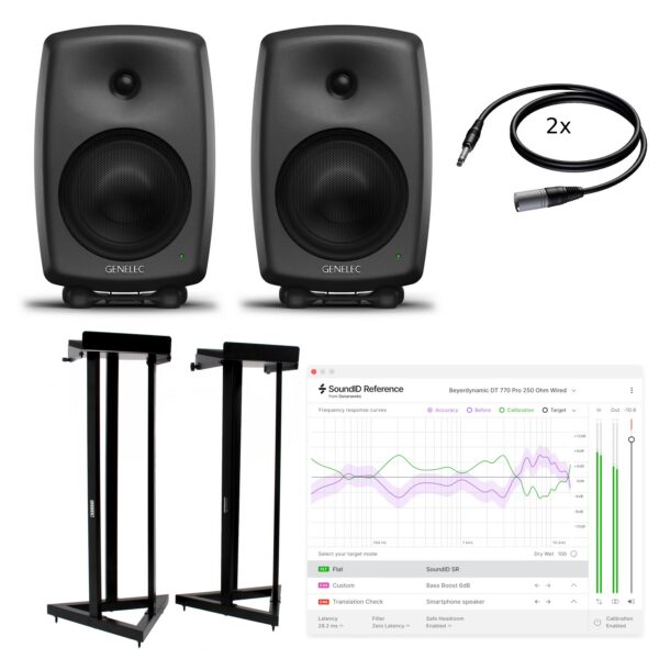 Genelec 8040 BPM (2x) + Stands, Monitor Calibration and Cables